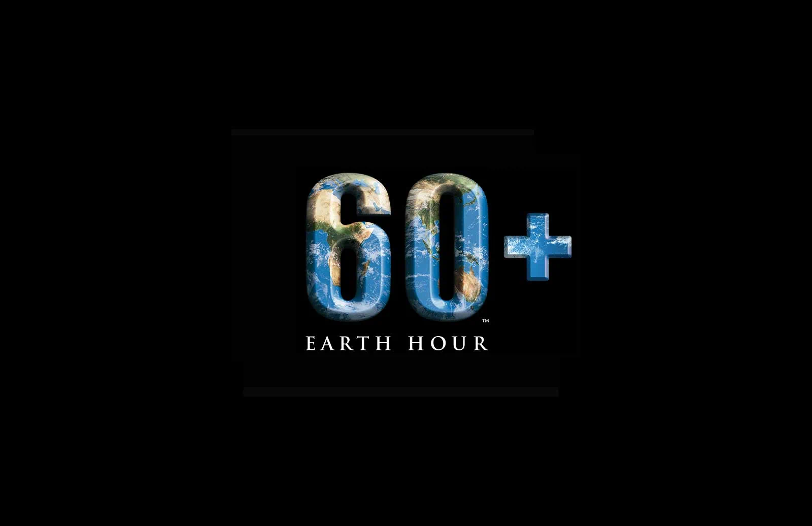 The image features the Earth Hour logo with "60+" indicating minutes, against a black background.