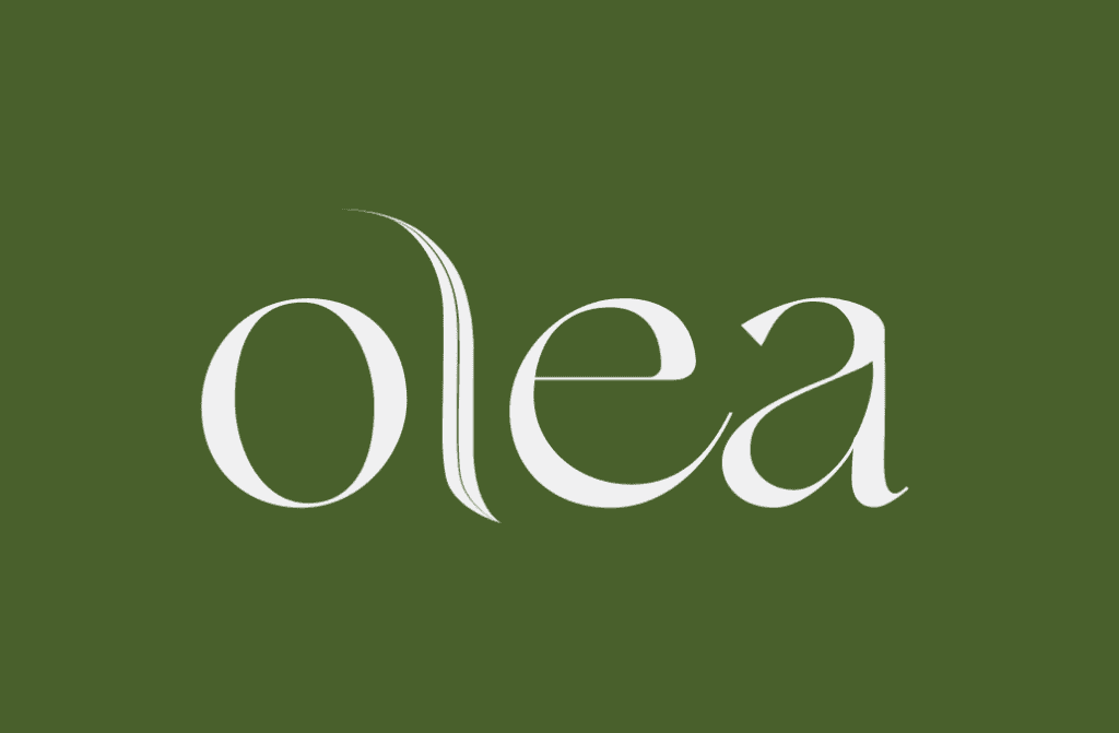 Stylized text "olea" in white serif font on a green background.